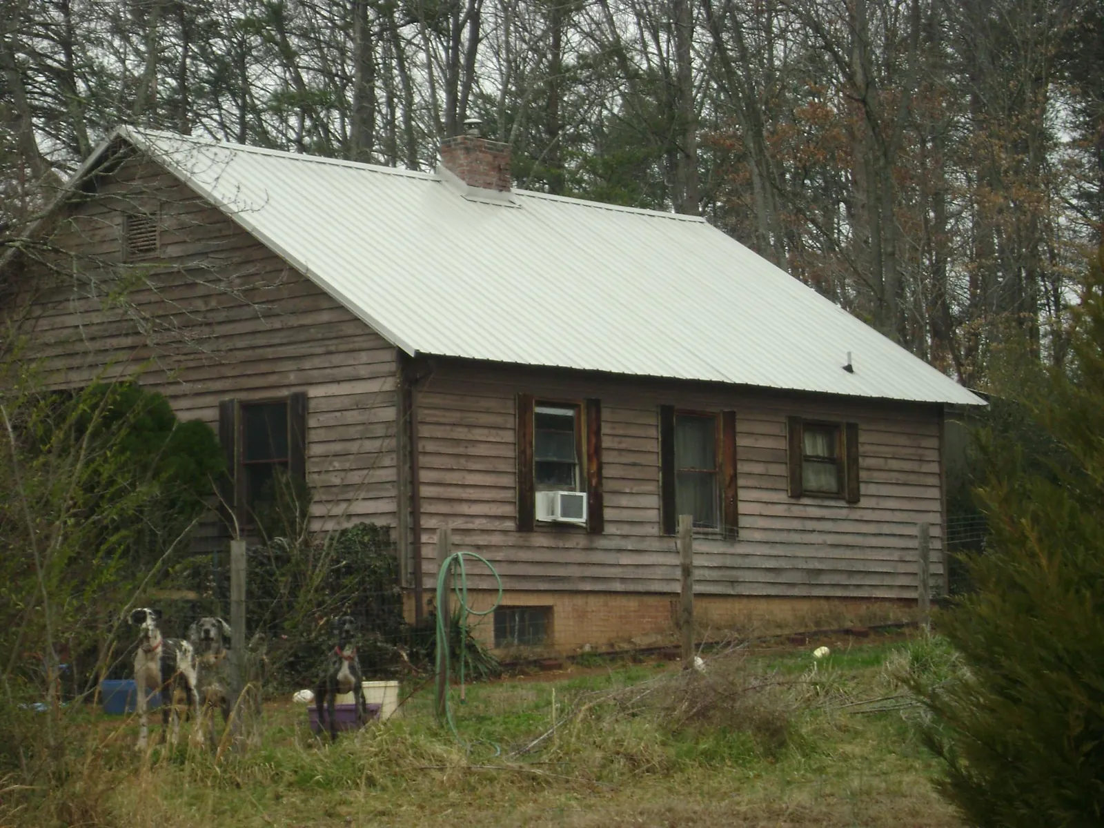 White metal roof on an old wood sided farmhouse, from a Metal Roof Installation job in Claridge